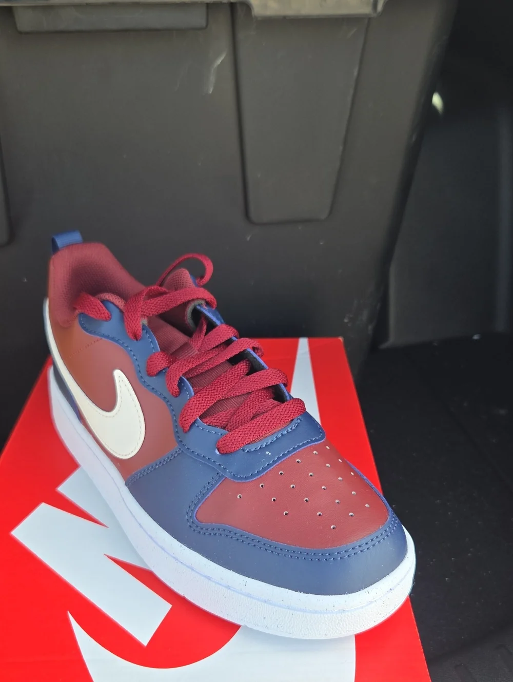 Nike Big Kids Court Burough Low-Top Sneaker in Burgundy, Navy & White